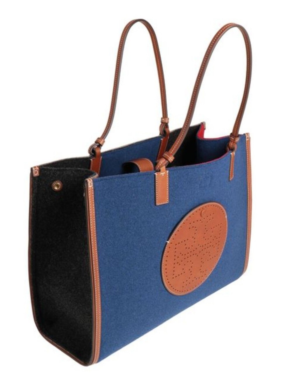 Tory Burch Navy Canvas Tote with Tan Leather Trim